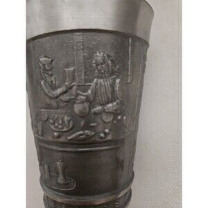 Vintage REIN ZINN German Pewter Drinking Cup OLD WORLD FOLK  SCENES